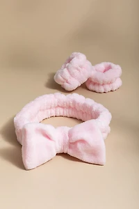 Pink Fuzzy Bow Spa Hair Set