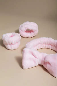 Pink Fuzzy Bow Spa Hair Set