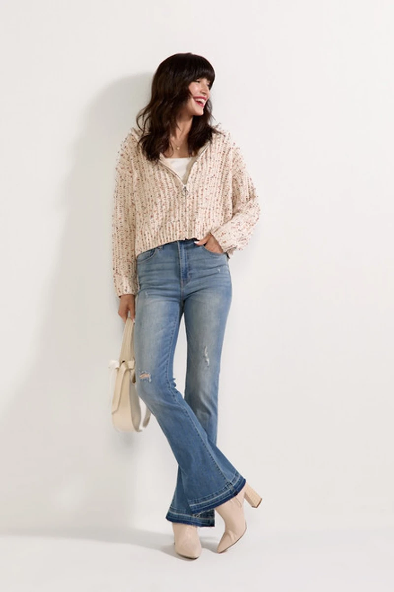 Wendi Popcorn Chenille Zip Up Cardigan