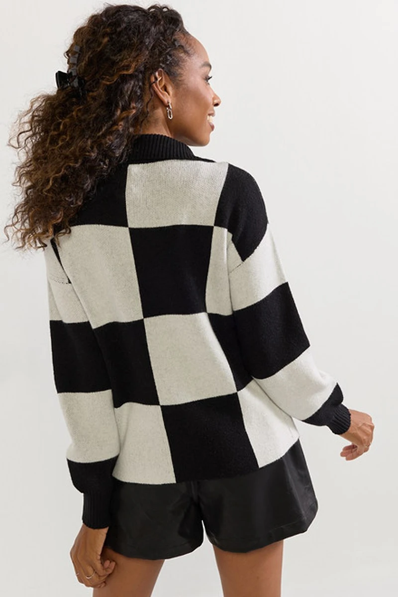 Holly Quarter Zip Checkered Pullover Sweater