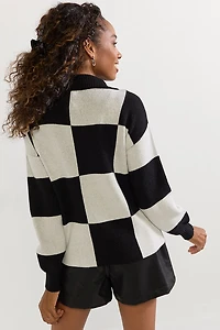 Holly Quarter Zip Checkered Pullover Sweater