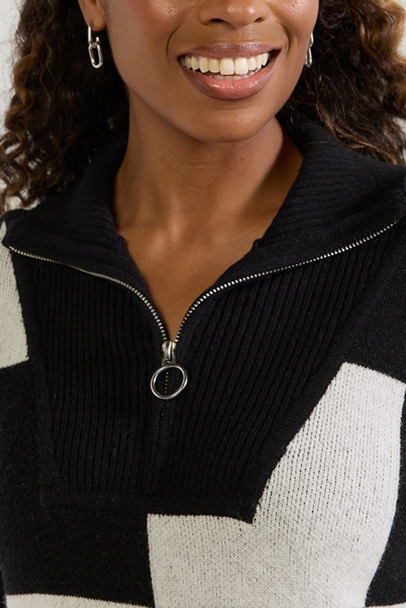 Holly Quarter Zip Checkered Pullover Sweater
