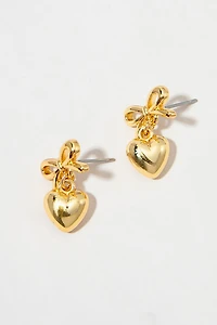 Katherine Golden Heart Charm On Bow Drop Earrings
