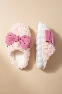 Sally Pink Bow Fuzzy Slippers