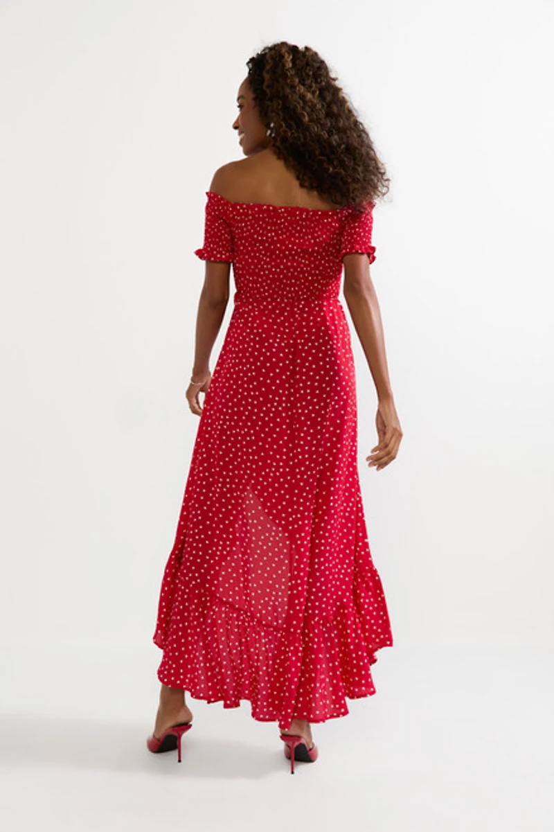 Perdita Off Shoulder Heart Print Maxi Dress