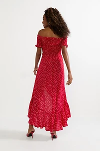 Perdita Off Shoulder Heart Print Maxi Dress