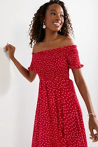 Perdita Off Shoulder Heart Print Maxi Dress