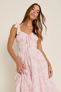 Ellena Tie Strap Ruffle Tiered Midi Dress
