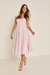 Ellena Tie Strap Ruffle Tiered Midi Dress
