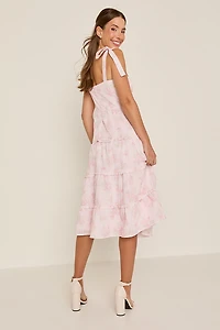 Ellena Tie Strap Ruffle Tiered Midi Dress