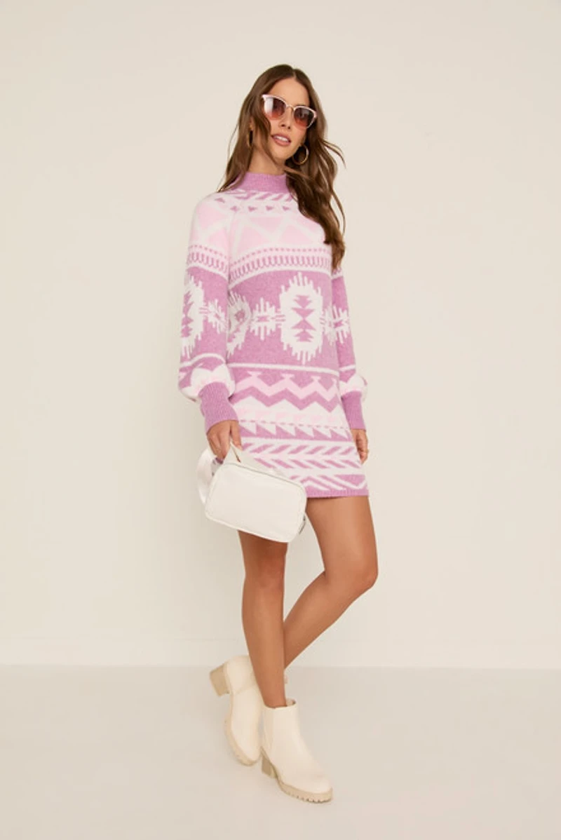 Alice Geo Print Mini Sweater Dress