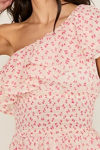 Katrina One Shoulder Ditsy Bow Mini Dress
