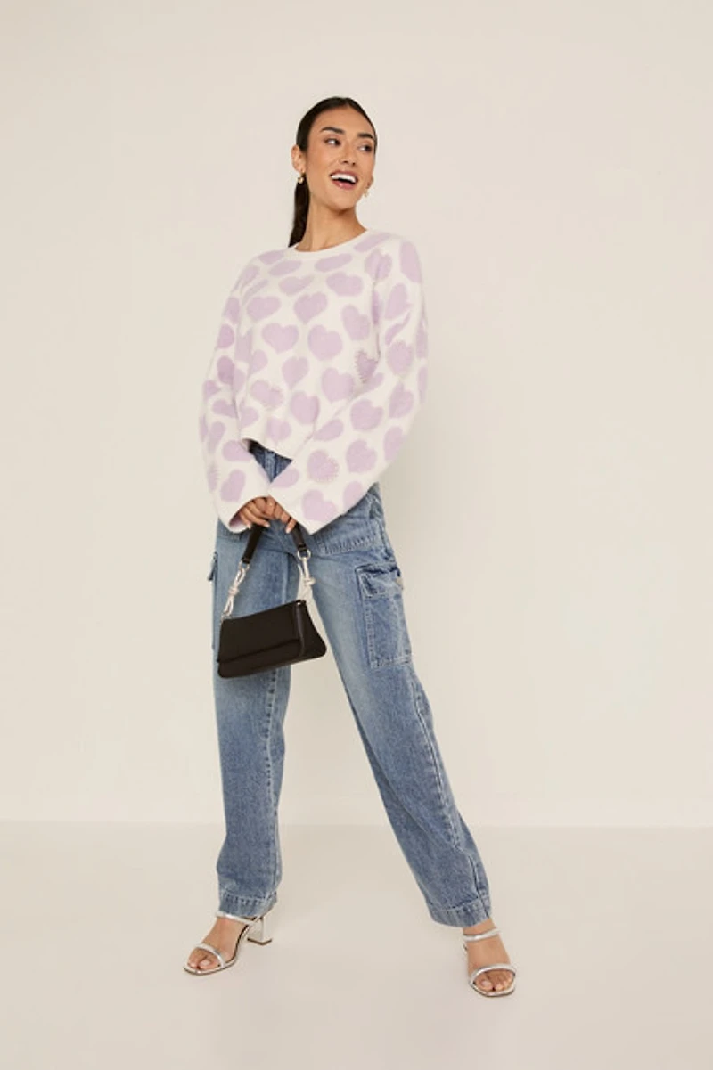 Tammie Pearl Embellished Heart Pullover Sweater