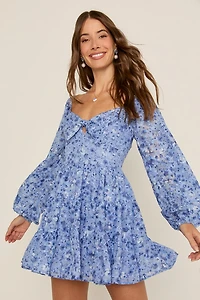 Sam Bow Front Floral Tiered Mini Dress