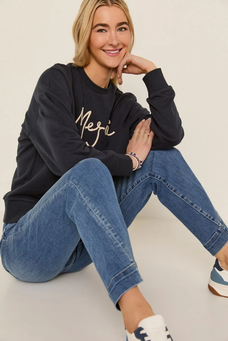 Merci Embroidered Rope Graphic Sweatshirt