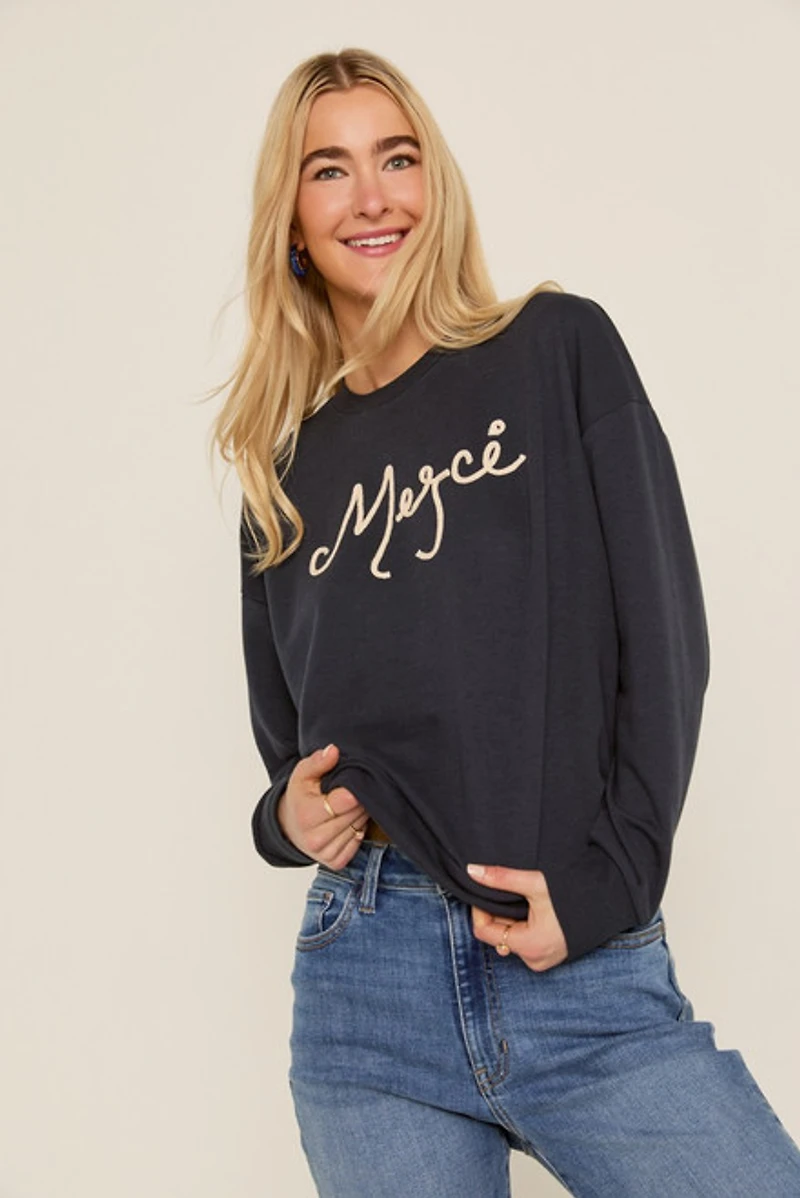 Merci Embroidered Rope Graphic Sweatshirt