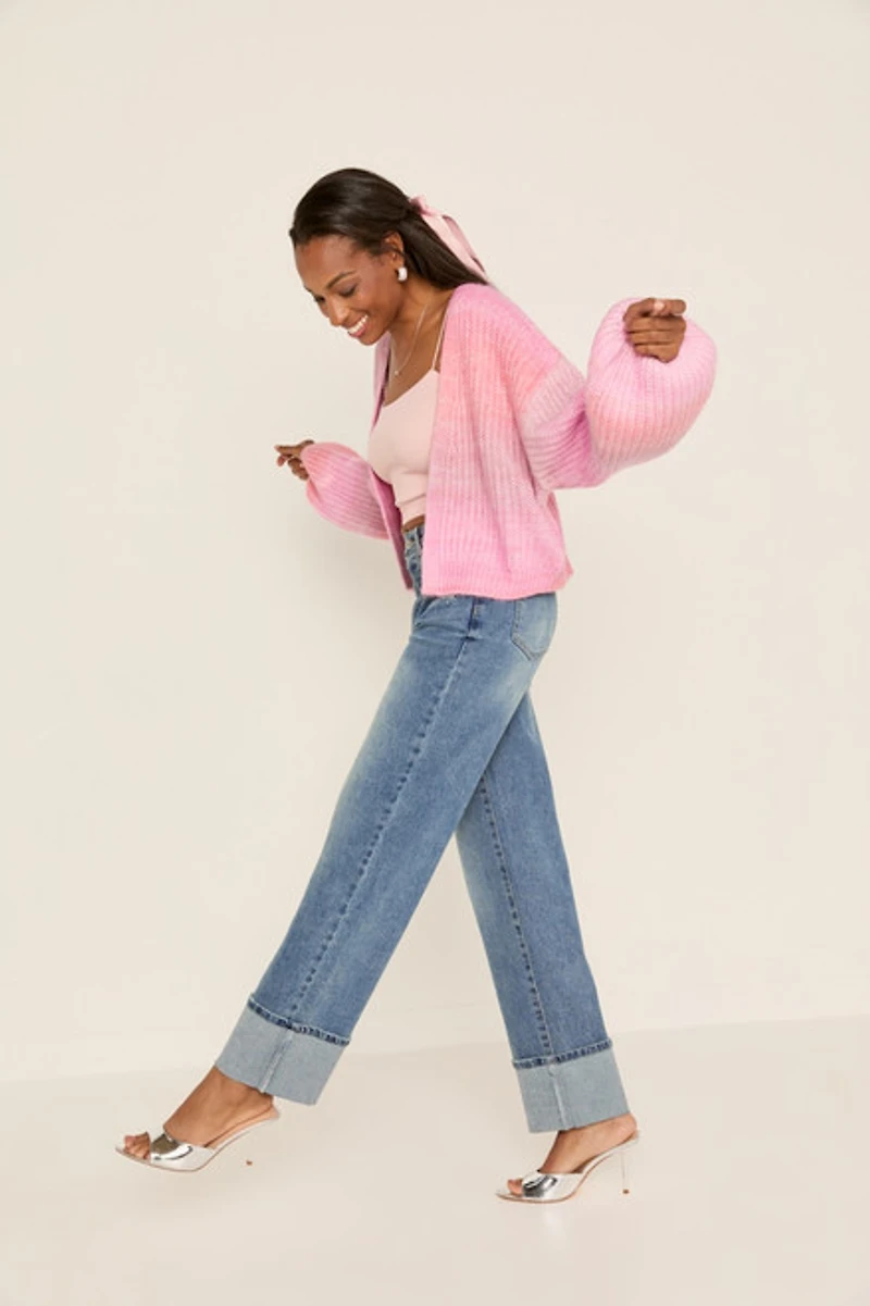 Sally Puff Sleeve Ombre Crop Cardigan