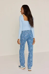Sandra Floral Print Straight Denim Jeans