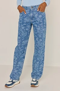 Sandra Floral Print Straight Denim Jeans