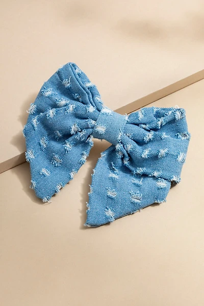 Victoria Destructed Denim Bow Hair Barrette