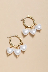 Norra Pearl Heart Charms On Hoop Earrings