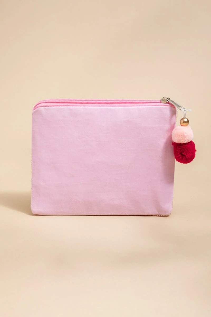 Ella Pink Cherry Beaded Pouch