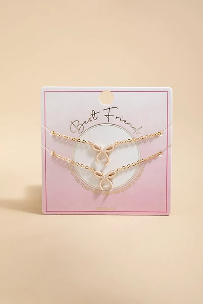 Best Friends Bow Carded Pendant Necklace Set