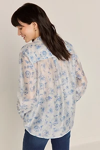 Cathy Postcard Print Button Down Top