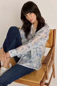 Cathy Postcard Print Button Down Top