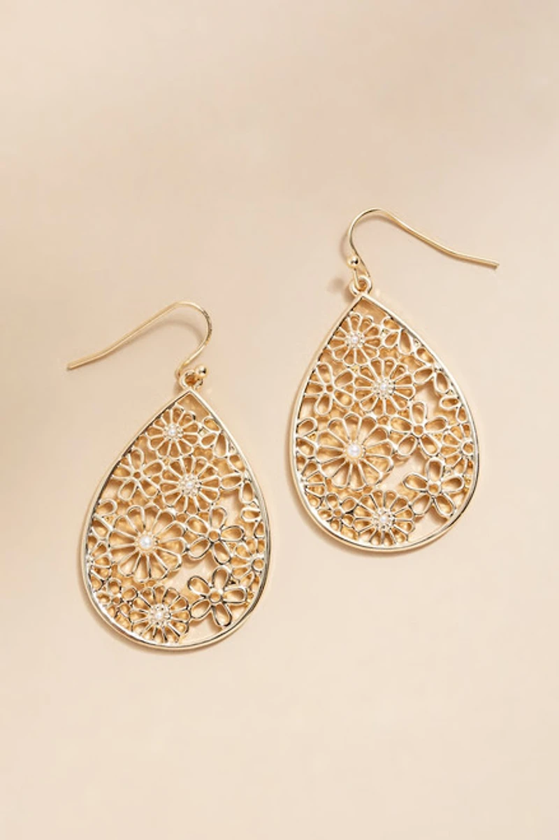 Amanda Pearl Flower Filigre Teardrop Earrings