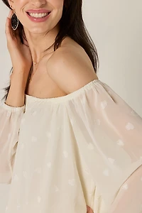 Donna Off Shoulder Heart Jacquard Blouse