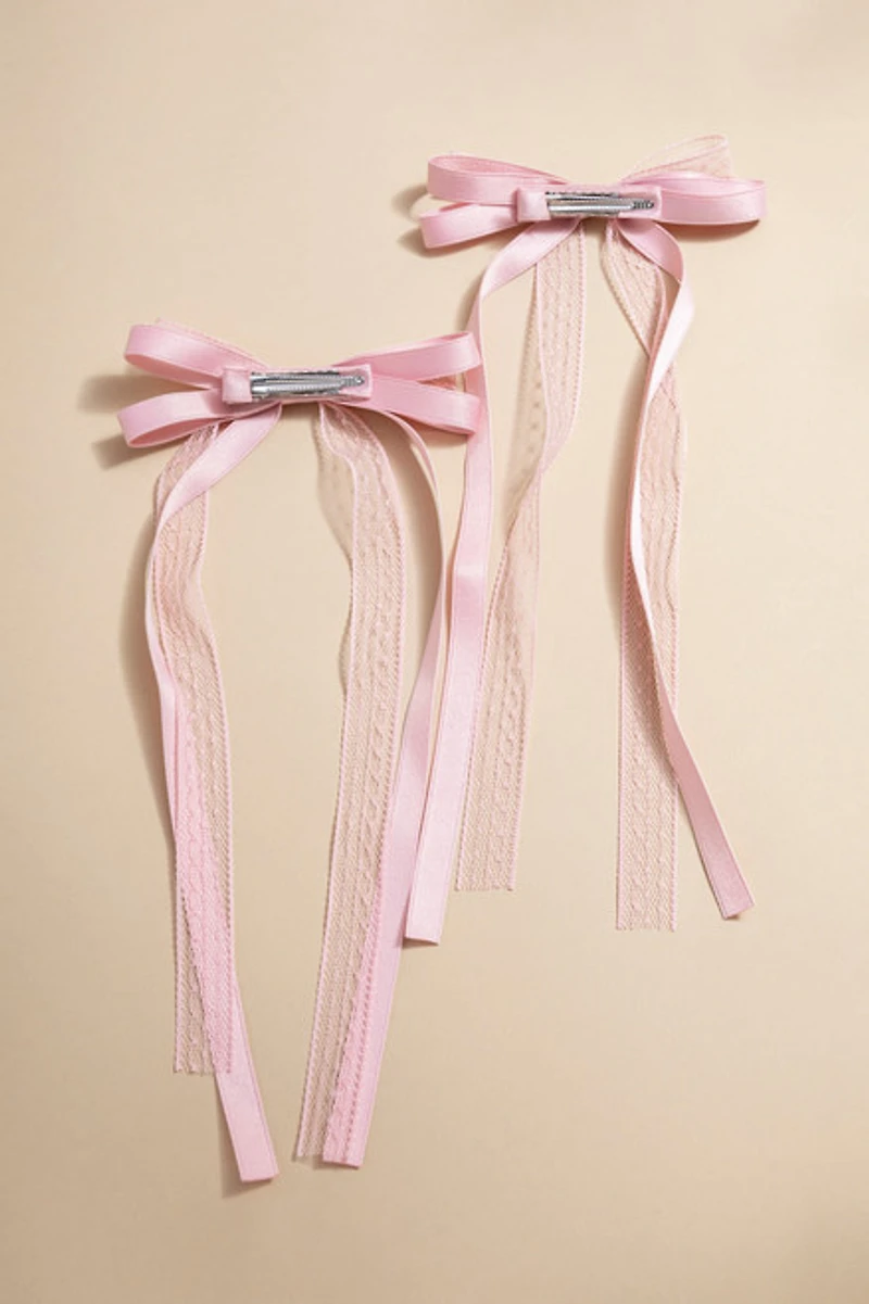 Carissa Lace And Satin Bow Hair Barrette Set