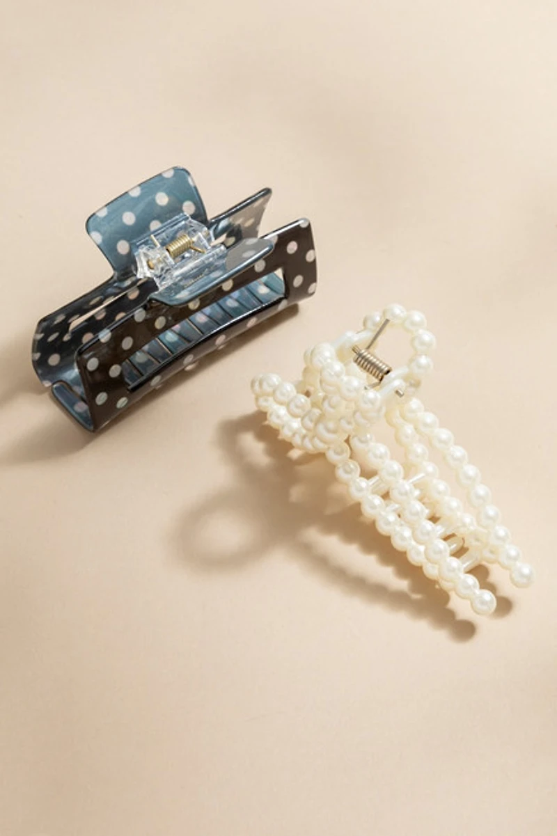 Regina Pearl And Polka Dot Hair Claw Set