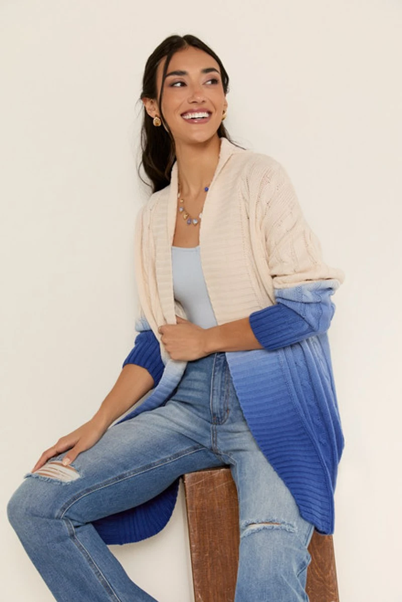 Ines Cable Knit Two Tone Ombre Cardigan