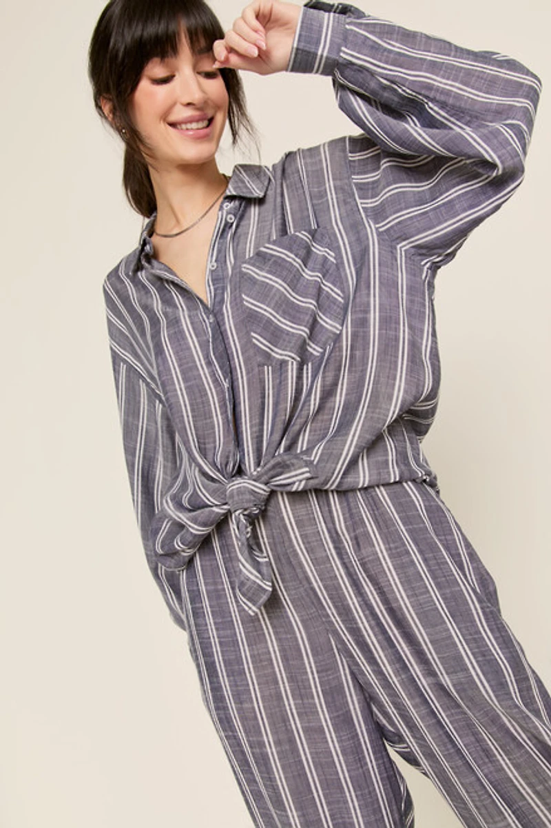 Alexis Oversized Striped Button Down Top