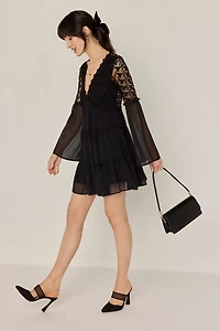 Madelyn Flare Sleeve Embroidered Upper Mini Dress