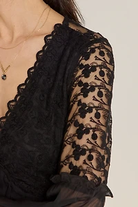 Madelyn Flare Sleeve Embroidered Upper Mini Dress
