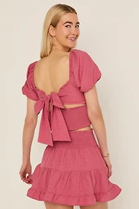 Patti Puff Sleeve Bow Back Blouse