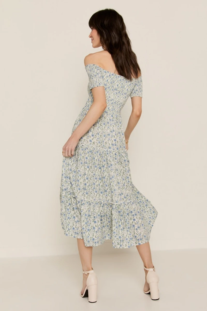 Rosemary Off Shoulder Smocked Midi Dress