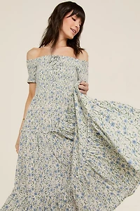 Rosemary Off Shoulder Smocked Midi Dress