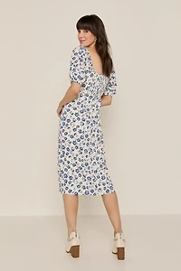Natasha Puff Sleeve Side Slit Midi Dress