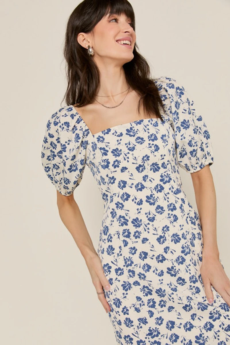 Natasha Puff Sleeve Side Slit Midi Dress
