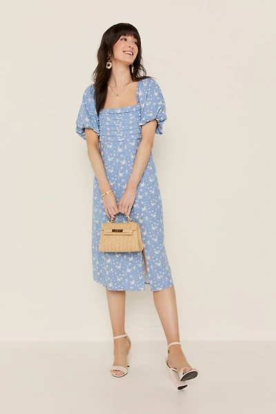 Petra Pleated Upper Floral Midi Dress