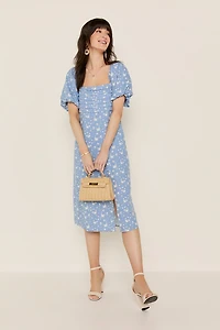 Petra Pleated Upper Floral Midi Dress