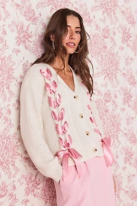 Jeannine Ribbon Front Button Up Cardigan