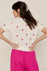 Katherine Heart Embroidery Short Sleeve Sweater Top
