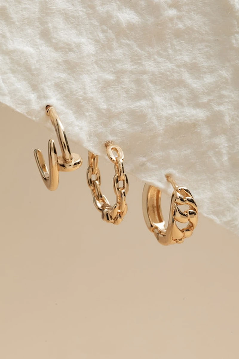 Rita Hoop Nail And Link Gold Earring Set