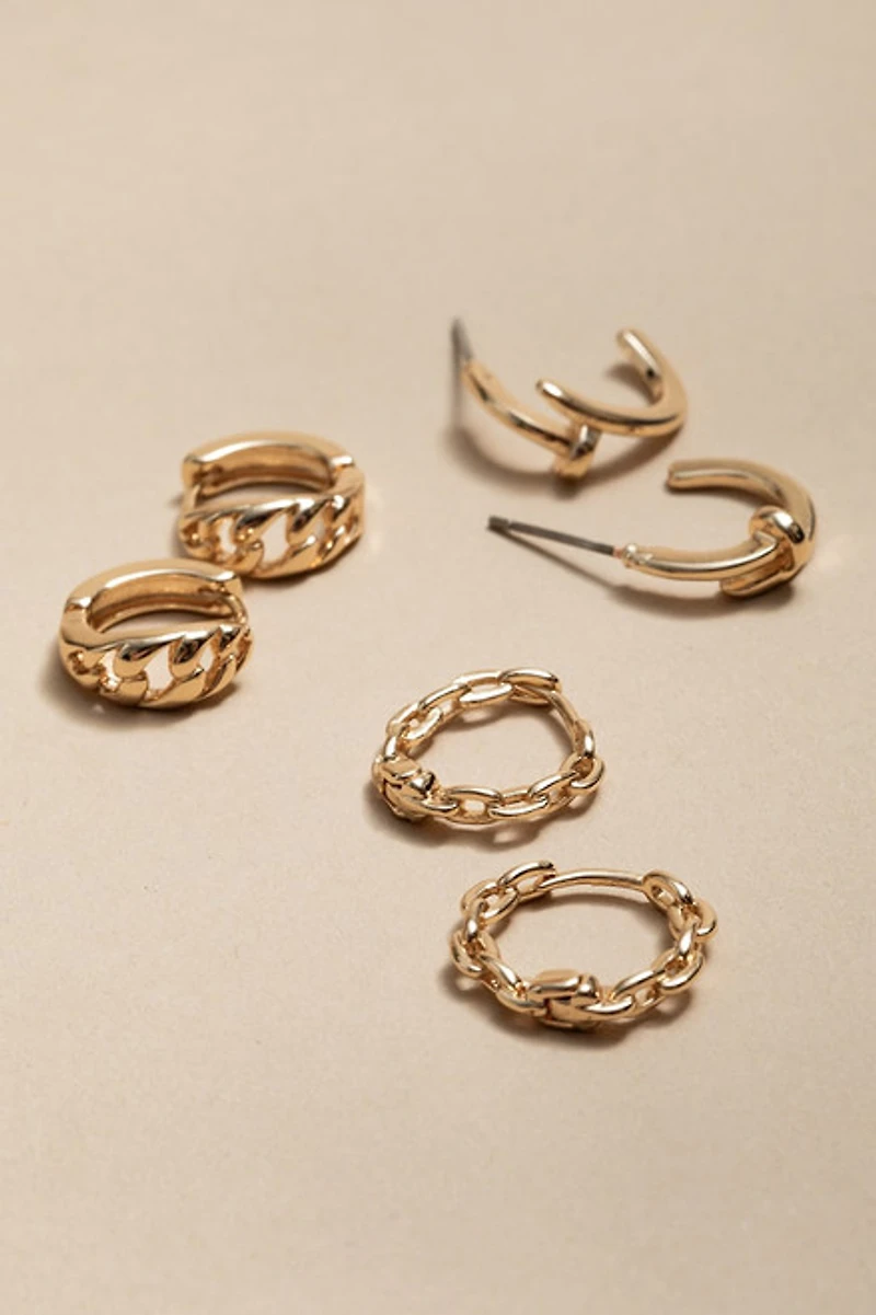 Rita Hoop Nail And Link Gold Earring Set