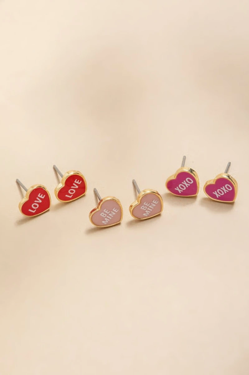 Love Be Mine XO XO Heart Stud Earring Set