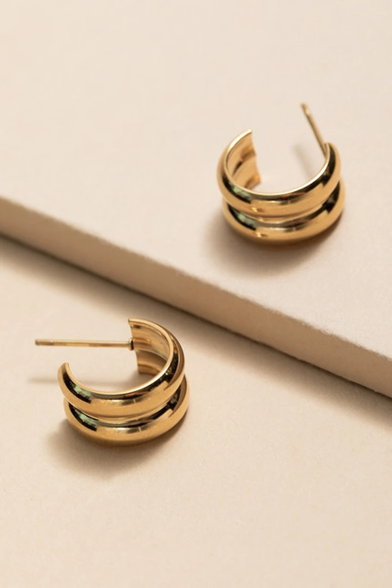 Lory Stainless Steel Double Huggie Hoop Earrings